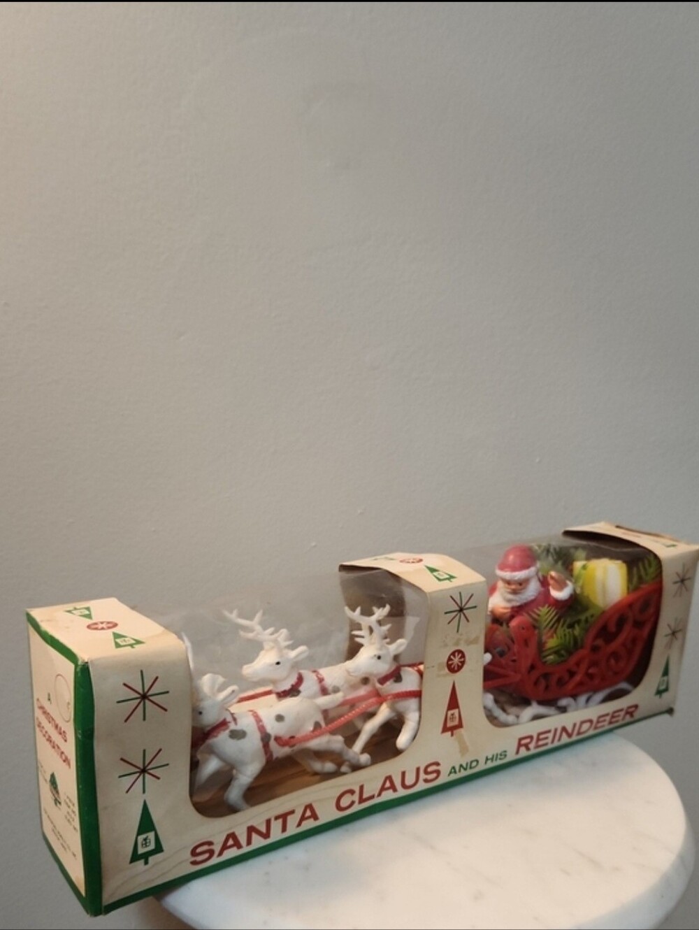 Vintage 1960s Bradford Santa Claus & His Reindeer Christmas Holiday Decor In Box